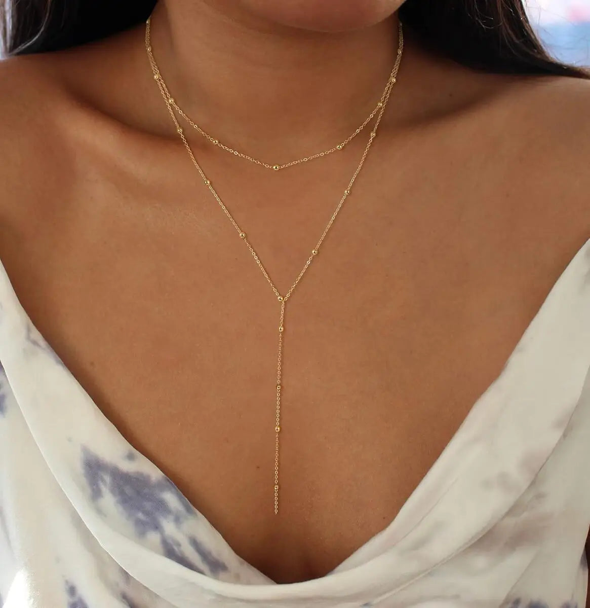 Stainless Steel Lariat Necklace Gold Plated, Dainty Long Necklace Laryered Necklaces For Women Girls, Y Shape Drop Pendant