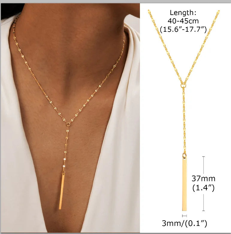 Stainless Steel Lariat Necklace Gold Plated, Dainty Long Necklace Laryered Necklaces For Women Girls, Y Shape Drop Pendant