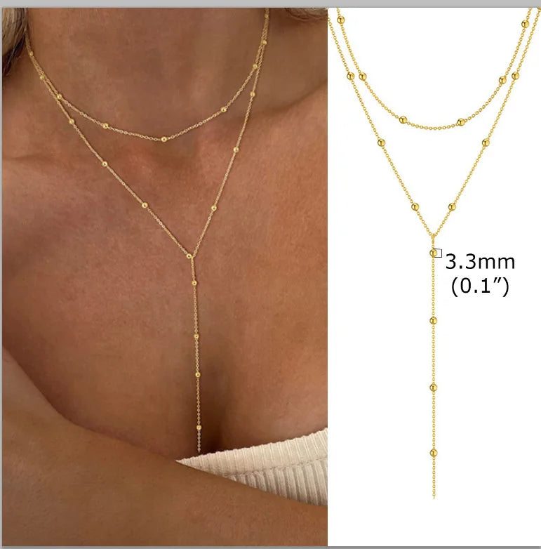 Stainless Steel Lariat Necklace Gold Plated, Dainty Long Necklace Laryered Necklaces For Women Girls, Y Shape Drop Pendant