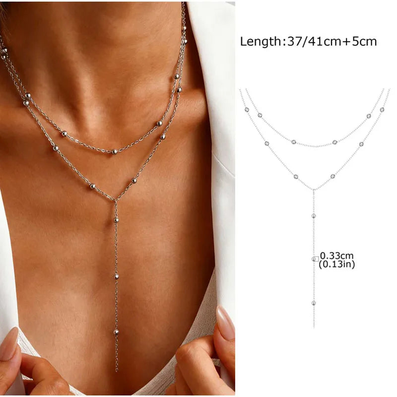 Stainless Steel Lariat Necklace Gold Plated, Dainty Long Necklace Laryered Necklaces For Women Girls, Y Shape Drop Pendant